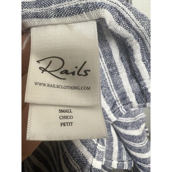 Rails Jasmine Tibet Stripe Linen Blend Smocked Long Sleeve Dress Women Size S - Picture 3 of 5